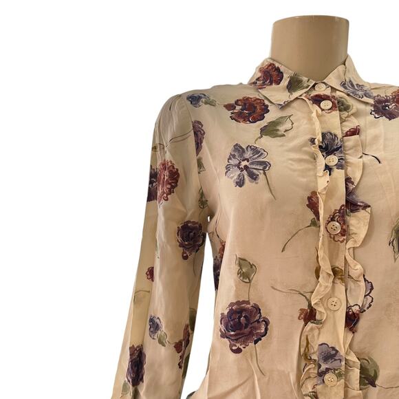 Vtg Talbots Women Silk Button Front Shirt Size 2P Old Money Preppy Floral Mature - Picture 6 of 15